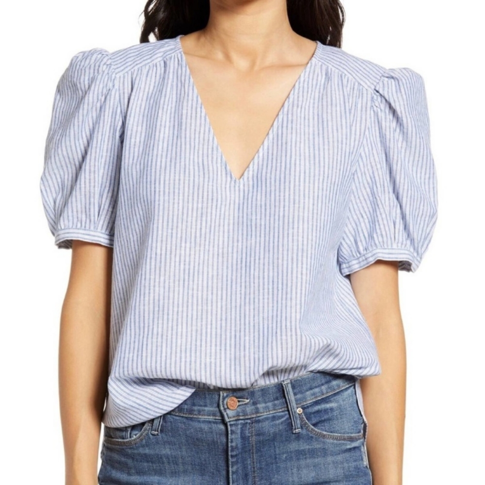 Treasure & Bond Linen-Blend Puff Sleeve Top